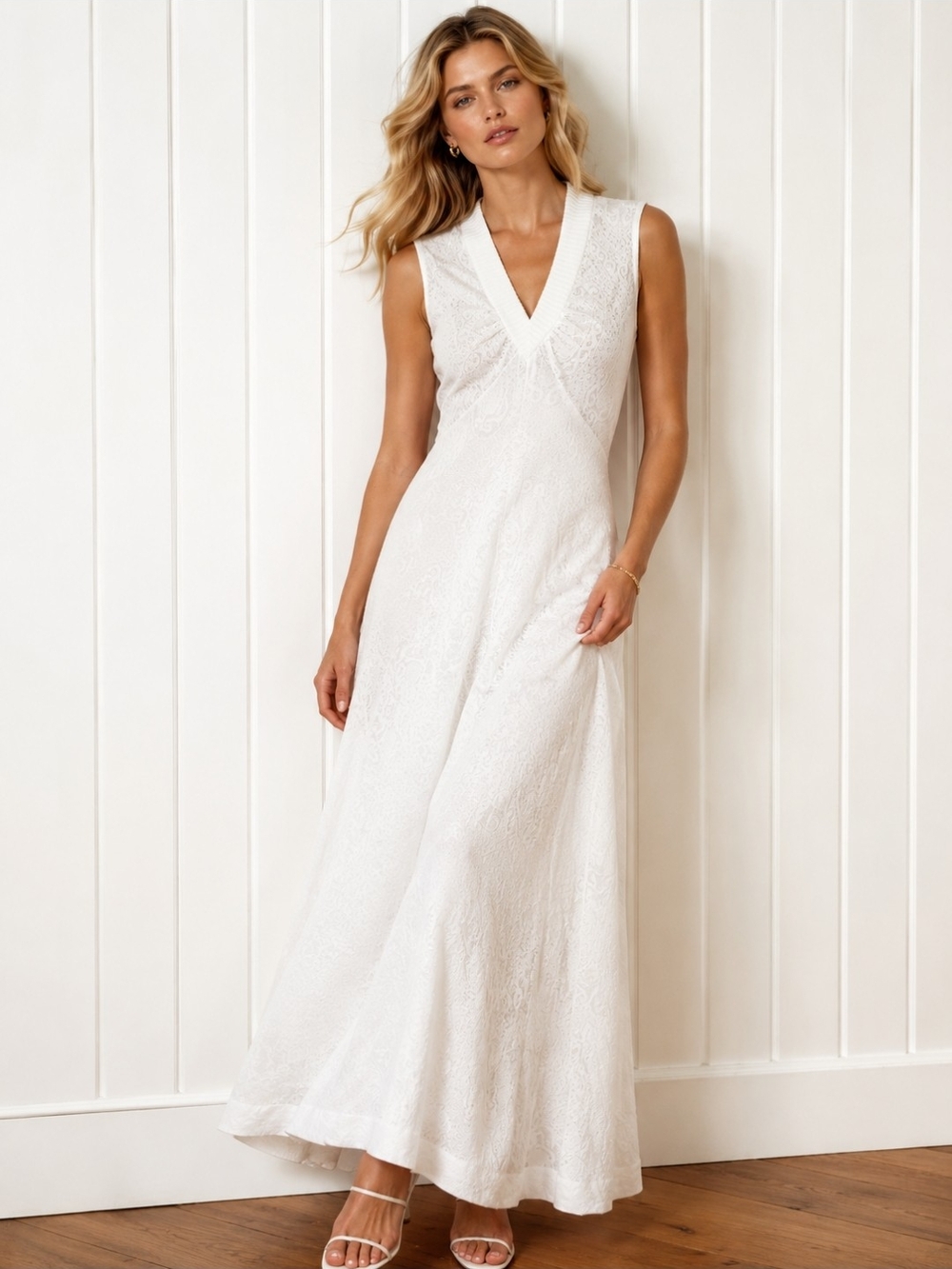 Vintage Elaine Gay White Maxi Dress ILGWU Union Made USA Size 12